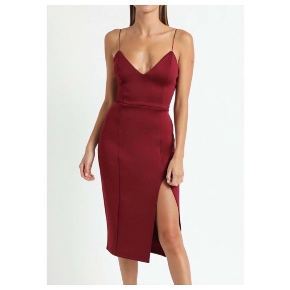 Showpo Big Ideas Midi Dress Size 16 Red Cocktail Thigh Leg Slit Bodycon S005820‎